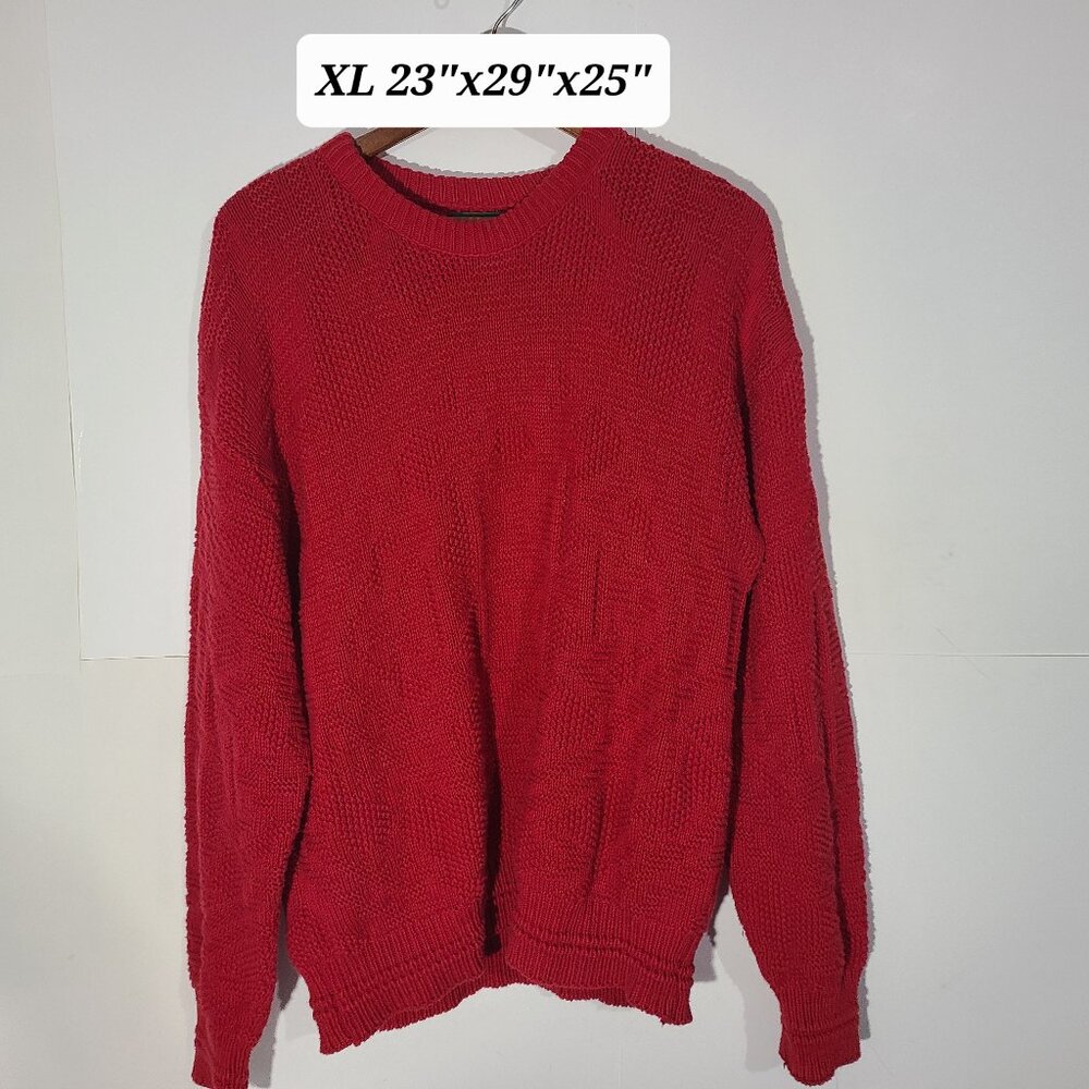Vintage 90s Jantzen Men's Red Textured Knit Geometric XL Sweater Made in USA